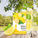 Product packaging with lemon slices and text on a white background